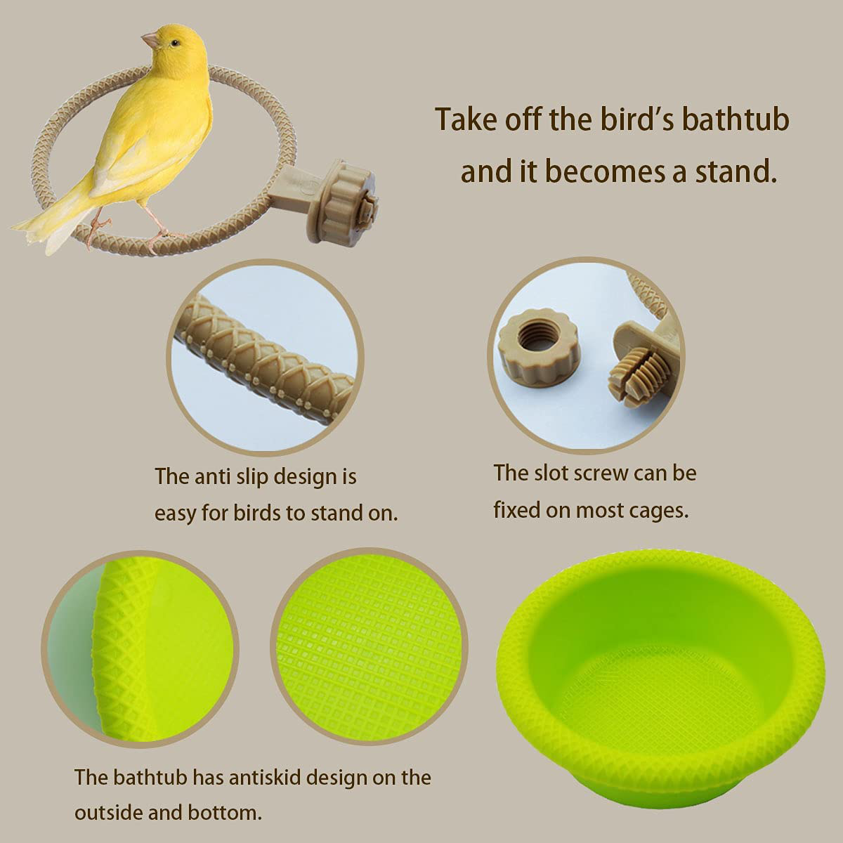 FOIBURELY Multi-Function Caged Bird Bath Bird Cage Parrot Supplies Bathing Tub for Canary Finch Budgerigar，Perch Stand(4.5") Animals & Pet Supplies > Pet Supplies > Bird Supplies > Bird Cages & Stands FOIBURELY   