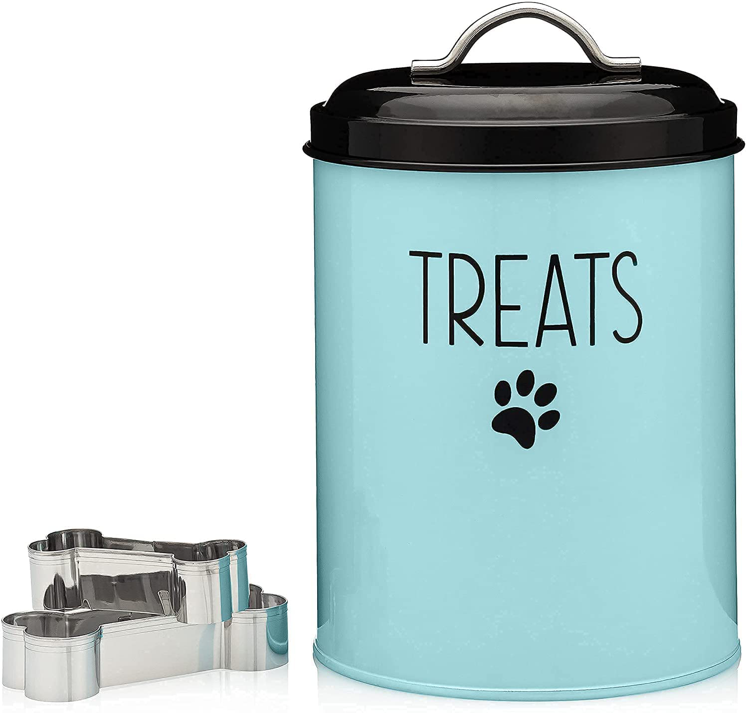 JRW Design Dog and Cat Treat Container plus 2 Bone-Shaped Cookie Cutters - Farmhouse Dog Treat Holder Jar - Durable Dog Biscuit Tin Canister, Great Gift for Pet Owners - Stylish Dog Treat Jar Animals & Pet Supplies > Pet Supplies > Small Animal Supplies > Small Animal Treats JRW Design   