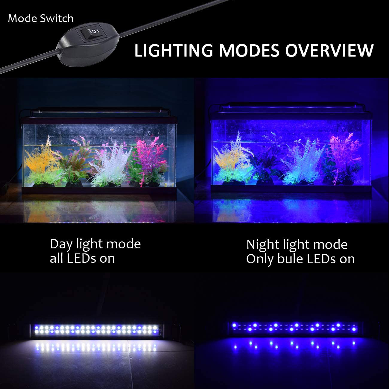 COODIA LED Aquarium Lights Blue and White Lighting Lam for Fish Planted Tank