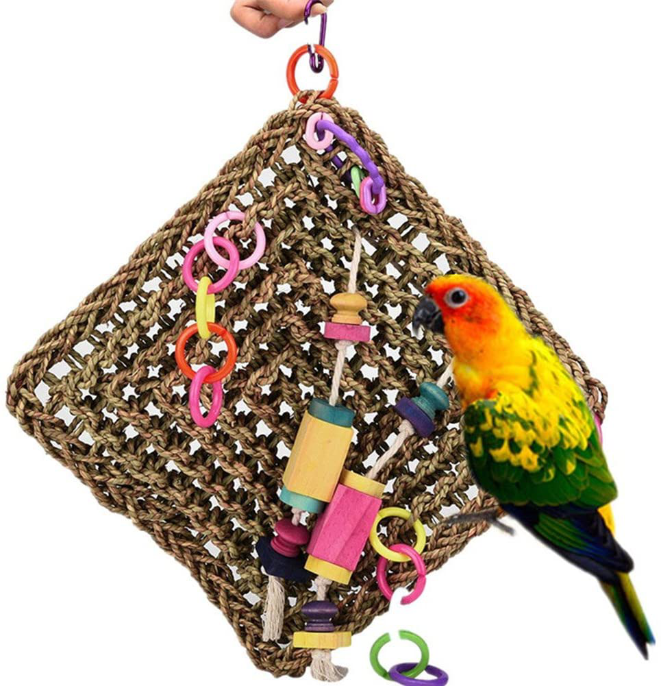 Keersi Straw Braid Rope Net Hammock Ladder Bird Toy for Parrot Parakeet Cockatiel Conure Cockatoo African Grey Macaw Eclectus Amazon Budgie Lovebird Finch Canary Cage Perch Stand Animals & Pet Supplies > Pet Supplies > Bird Supplies > Bird Ladders & Perches Keersi   