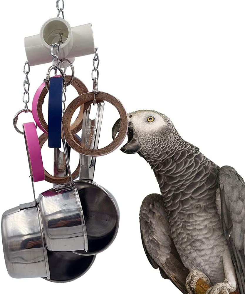 GILYGI Durable Bird Parrots Pots and Bagel Toys, Pullable Stainless Steel Cup and Cardboard Ring Toys for Amazons Mini Macaws African Greys Cockatoos Eclectus Animals & Pet Supplies > Pet Supplies > Bird Supplies > Bird Toys GILYGI   