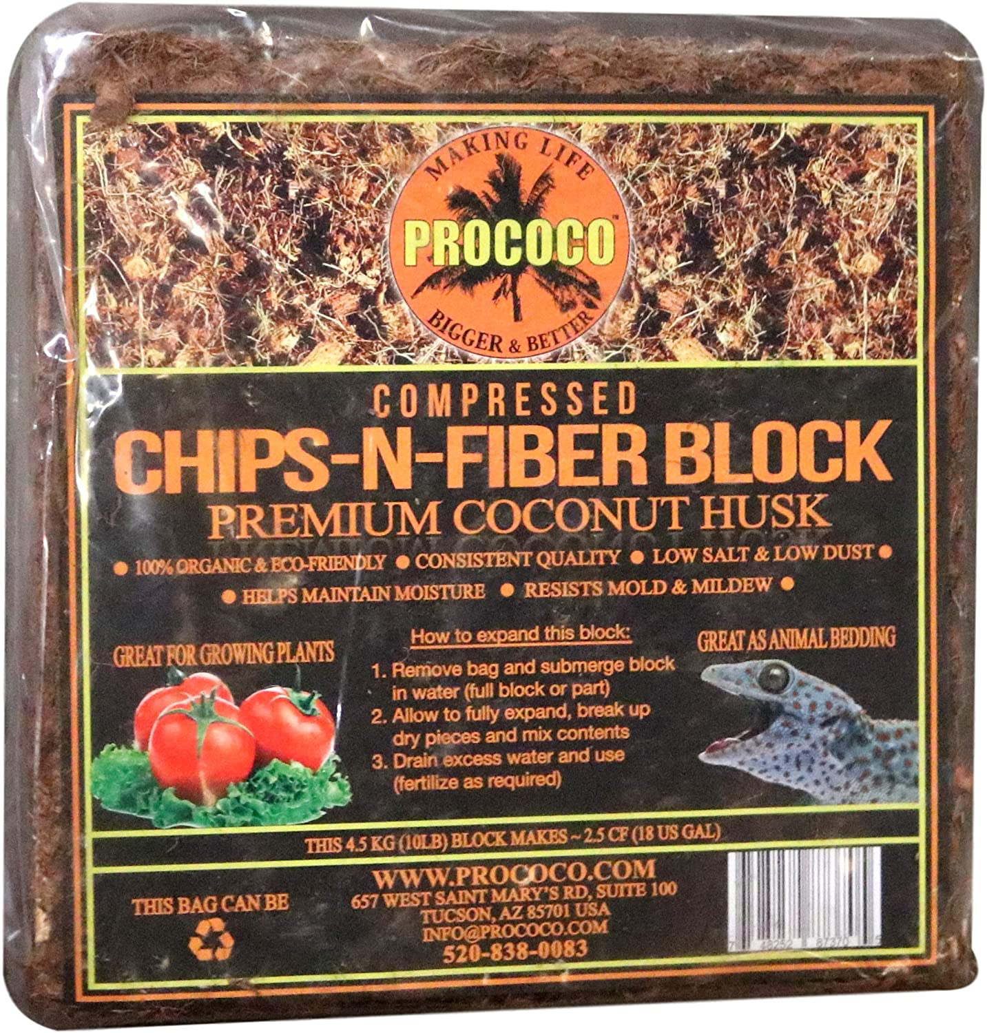 Prococo Chips-N-Fiber Premium Coconut Husk Coconut Husk Organic Coconut Coir Chips and Fiber Makes 75 Quarts of Coco Coir Growing Media for Planting … Animals & Pet Supplies > Pet Supplies > Reptile & Amphibian Supplies > Reptile & Amphibian Substrates Kraiovim   