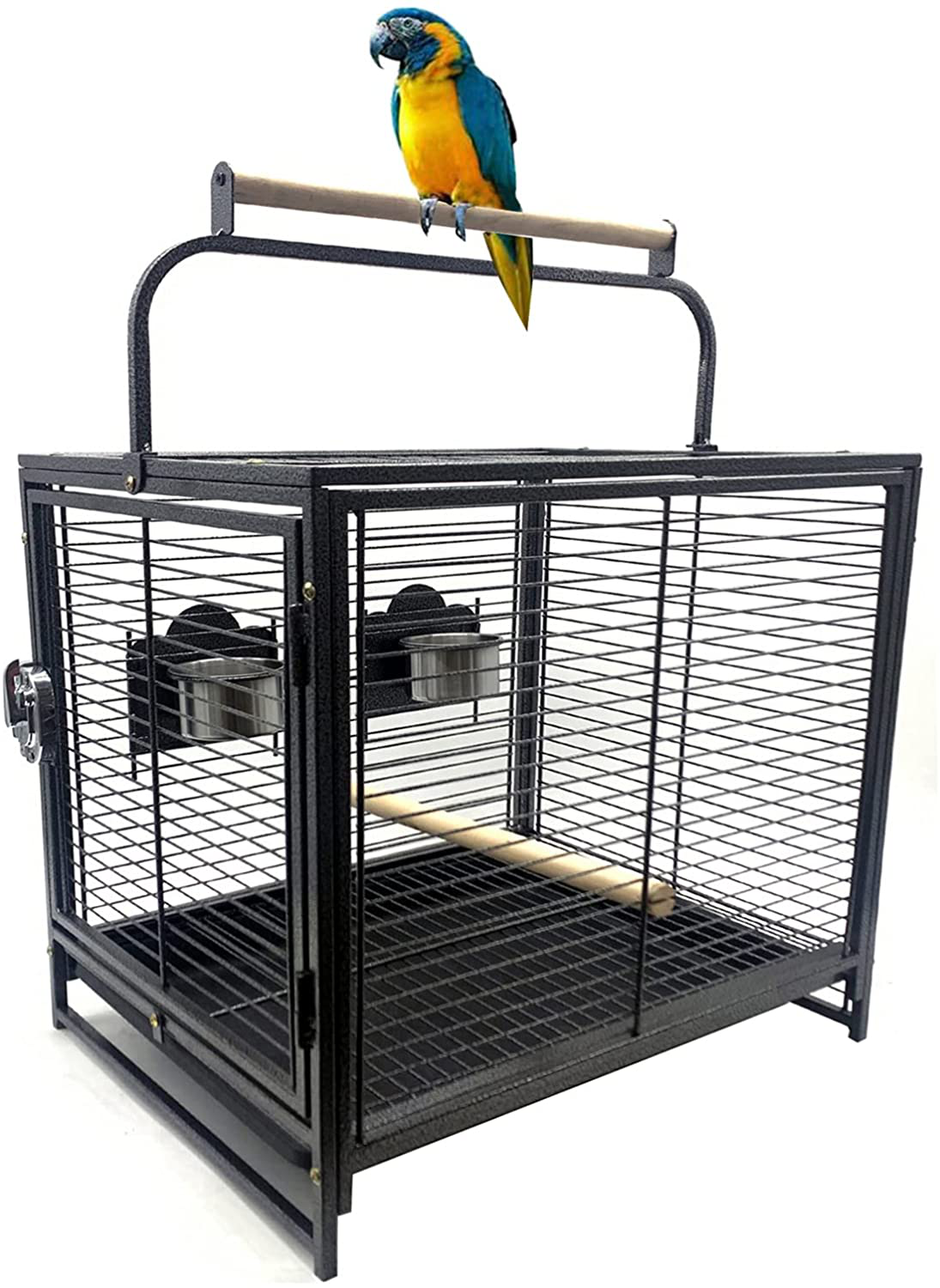 Mcage Portable Durable Heavy Duty Travel Veterinary Bird Parrot Carrier Cage Feeding Bowl Play Stand Perch with Handle Animals & Pet Supplies > Pet Supplies > Bird Supplies > Bird Cages & Stands Mcage Black Vein 19" x 15" x 25"H 