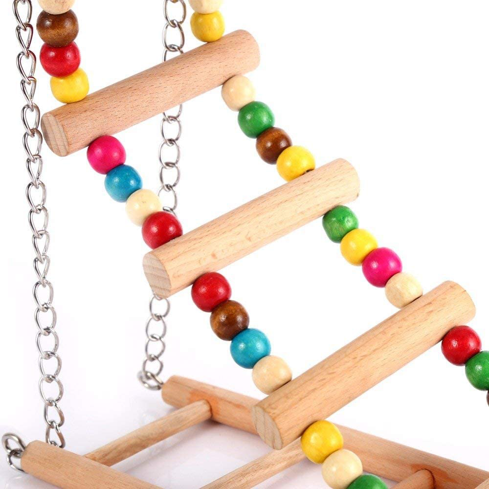 Hypeety Bird Wood Double Perch Ladder Puzzle Toy Luxury Bendable Ladder for Small Parakeets Cockatiels Conures Macaws Parrots Love Birds Finches Swing Perch Sets Toys