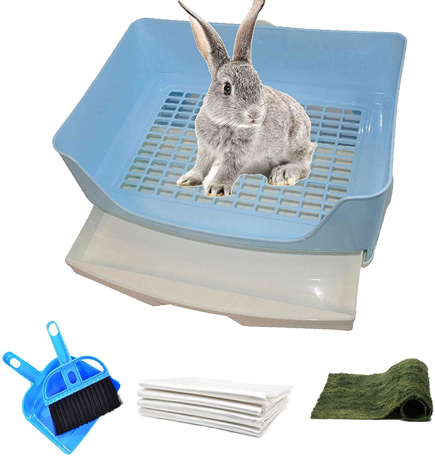 PINVNBY Large Rabbit Litter Box Corner Toilet Box Bigger Pan Pet Potty Trainer with Drawer for Adult Bunny Guinea Pig Chinchilla Ferret Galesaur Hedgehog Small Animals Animals & Pet Supplies > Pet Supplies > Small Animal Supplies > Small Animal Bedding PINVNBY Blue  