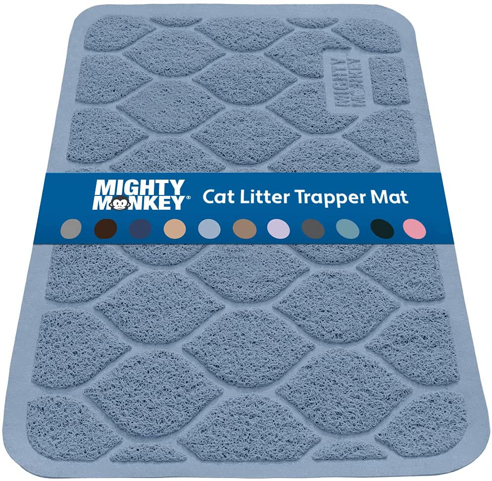 Mighty Monkey Durable Easy Clean Cat Mat, Litter Catching Mats, Great Scatter Control, Keep Floors Clean, Soft on Sensitive Kitty Paws, Cats Necessities, Large Size, Slip Resistant, 35X23, Light Blue Animals & Pet Supplies > Pet Supplies > Cat Supplies > Cat Litter Box Mats MIGHTY MONKEY Soft Blue 24x17 Inch (Pack of 1) 