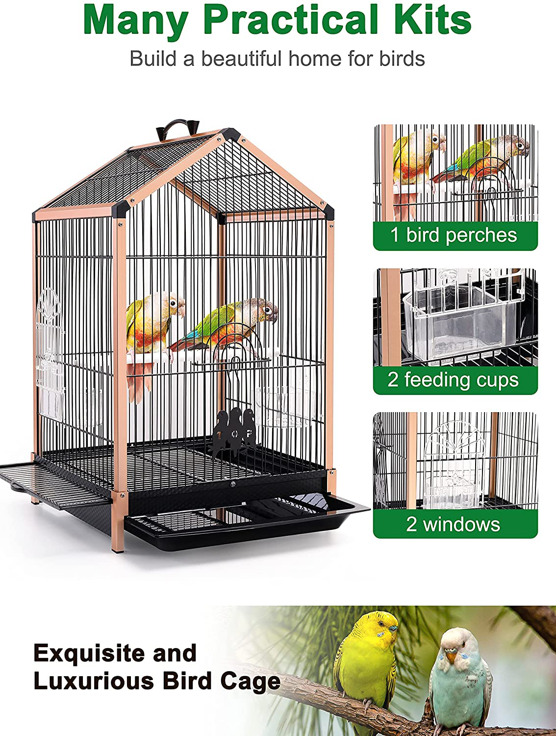 Apebettrel 19 Inch Bird Cage for Small Bird, Aluminum Alloy Frame Portable Bird Travel Carrier for Small Parrot, Lovebirds, with Sliding Iron Door/Bird Bath Tray/2 Feeders/2 Windows Animals & Pet Supplies > Pet Supplies > Bird Supplies > Bird Cage Accessories Apebettrel   