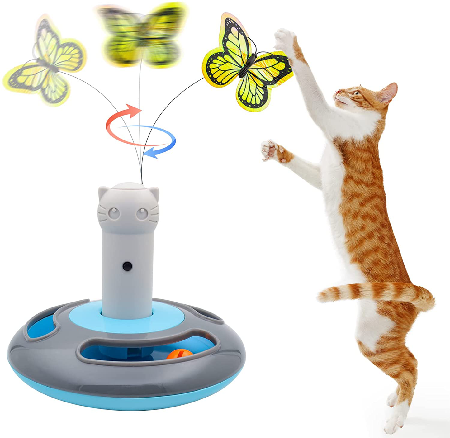 LUKYY Interactive Cat Toys - Automatic Electric Rotating Butterfly & Ball Exercise Kitten Toy,Funny Cat Teaser Toys for Indoor Cats Animals & Pet Supplies > Pet Supplies > Cat Supplies > Cat Toys E-LONG INDUSTRIAL Blue  