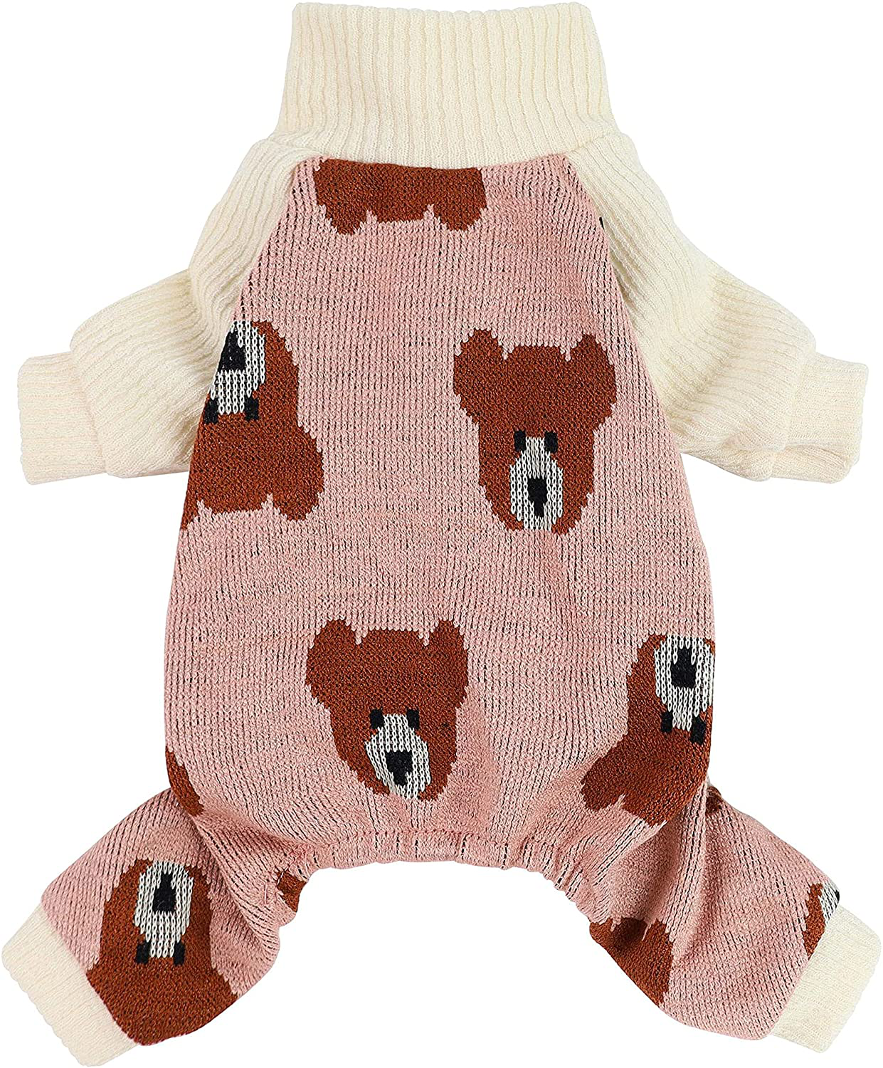 Fitwarm Bear Dog Pajamas Thermal Knitted Pet Clothes Puppy Sweater Coat Doggie Turtleneck PJS Lightweight Doggy Pullover Outfits Cat Jumpsuits Pink Animals & Pet Supplies > Pet Supplies > Dog Supplies > Dog Apparel Fitwarm Pink S 