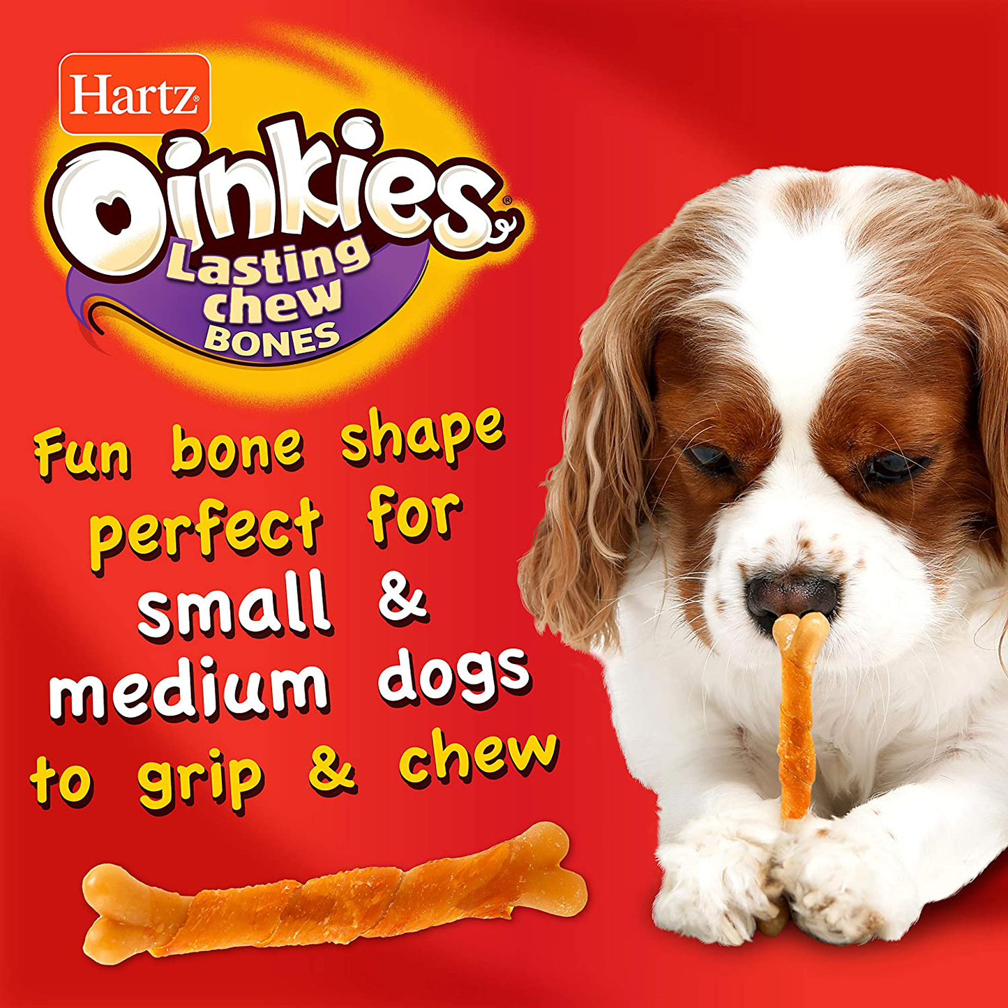Hartz Oinkies Rawhide-Free Chicken-Wrapped Lasting Chew Bone Dog Treats, Various Sizes, Highly Digestible, No Artificial Flavors or Colors