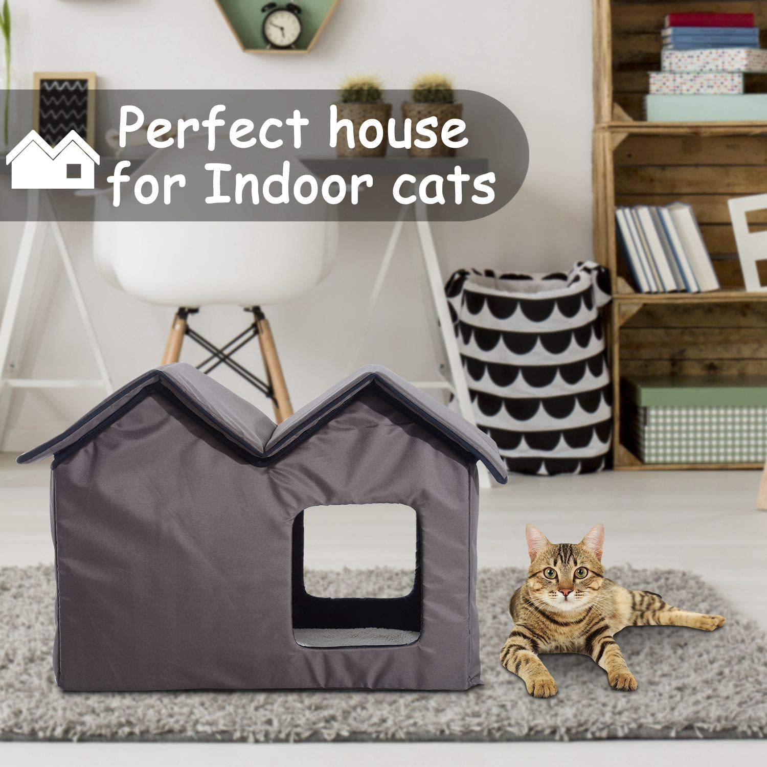 Pawhut Double Heated Portable Indoor Cat Shelter House KOL PET