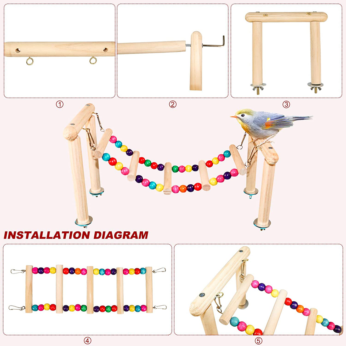 Roundler Bird Perches Stand Toy, Parrot Swing Climbing Ladder Toys, Birdcage Top Play Gyms Playground Stands Wooden Perch for Parakeet, Cockatiel, Lovebirds, Conure and Finches Animals & Pet Supplies > Pet Supplies > Bird Supplies > Bird Gyms & Playstands Roundler   