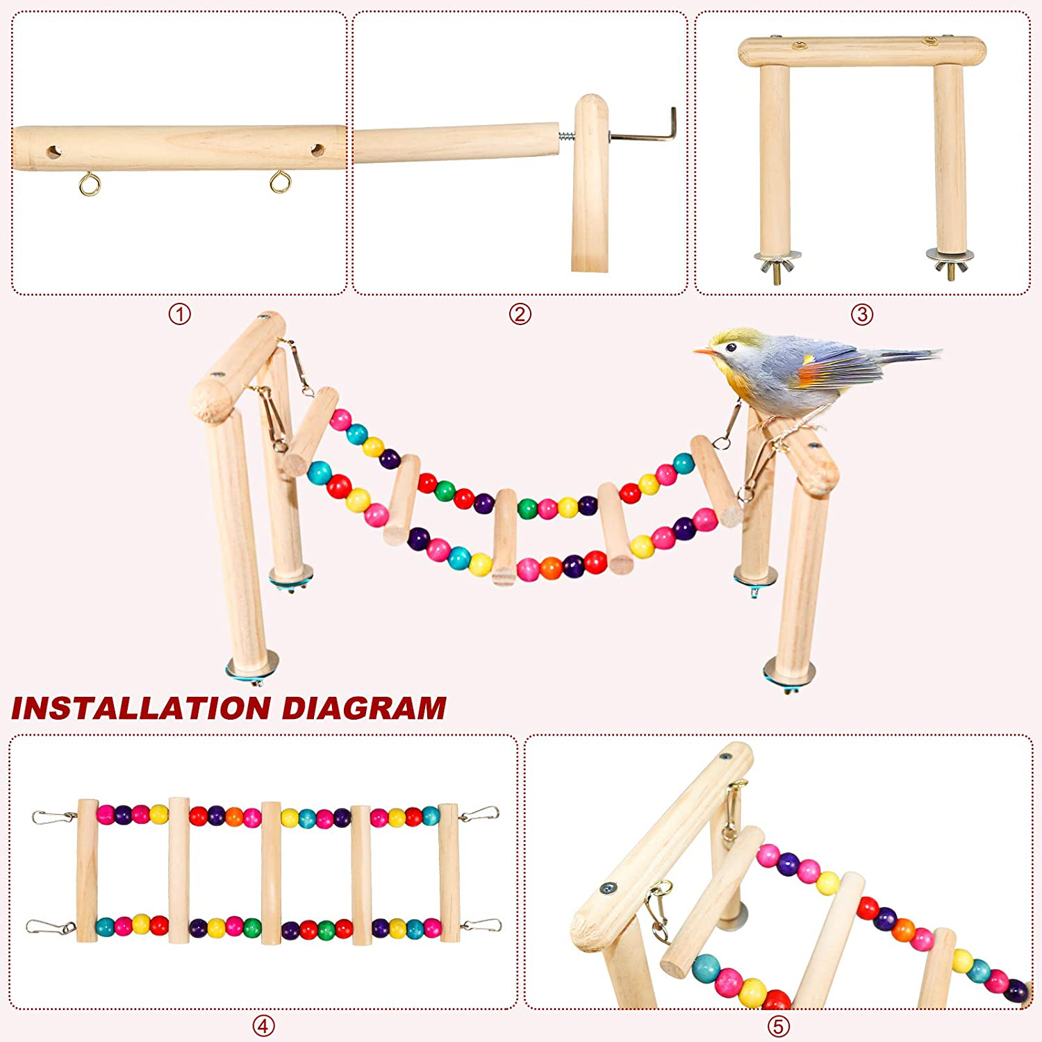 Roundler Bird Perches Stand Toy, Parrot Swing Climbing Ladder Toys, Birdcage Top Play Gyms Playground Stands Wooden Perch for Parakeet, Cockatiel, Lovebirds, Conure and Finches Animals & Pet Supplies > Pet Supplies > Bird Supplies > Bird Gyms & Playstands Roundler   