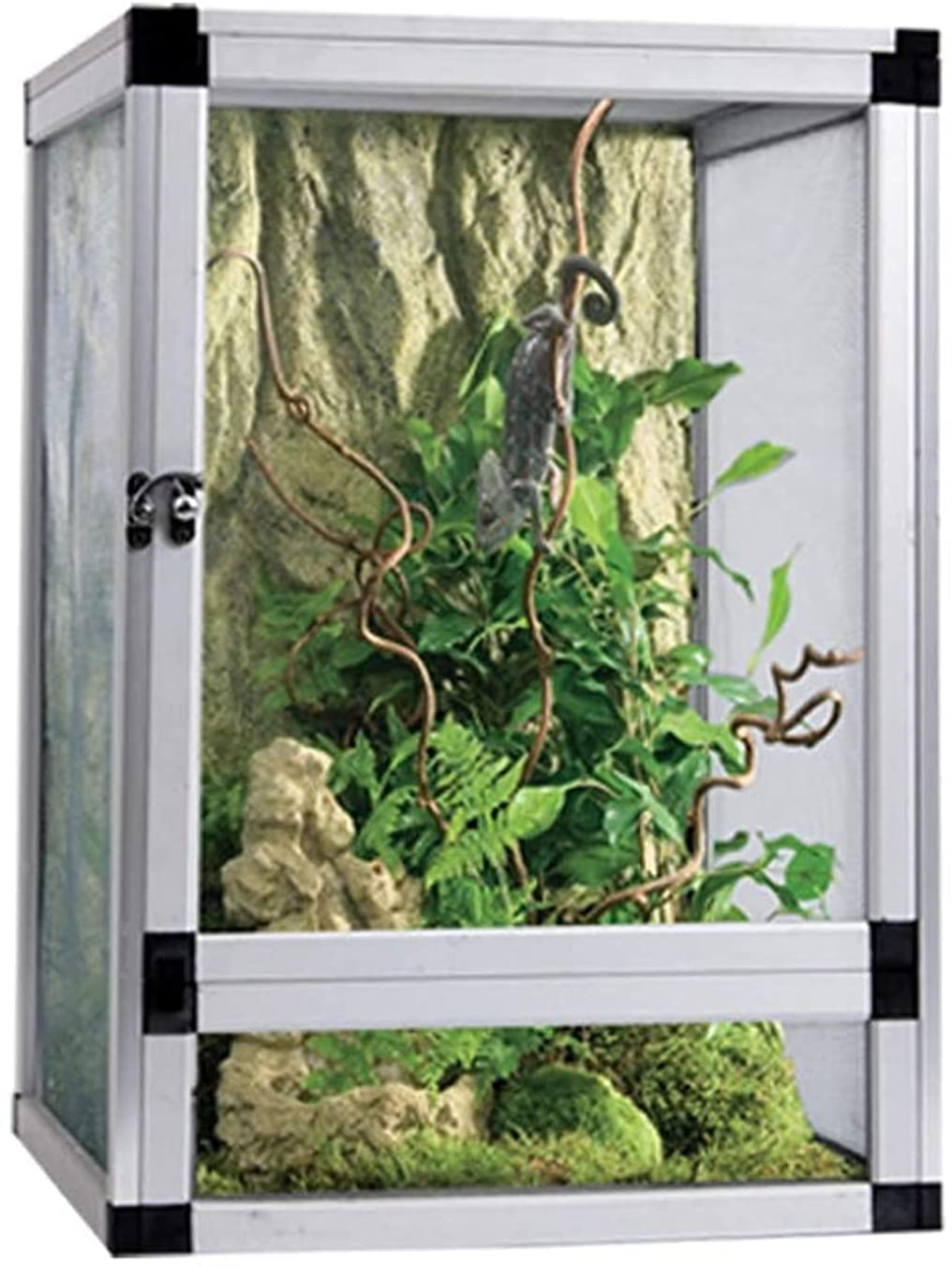 REP BUDDY Silver Aluminum Screen Cage Reptile Enclosure for Bearded Dragon, Snake, Chamelon, Butterfly with Decorate Leafs Animals & Pet Supplies > Pet Supplies > Reptile & Amphibian Supplies > Reptile & Amphibian Habitat Accessories REP BUDDY 12.6x12.6x18.1 inches  