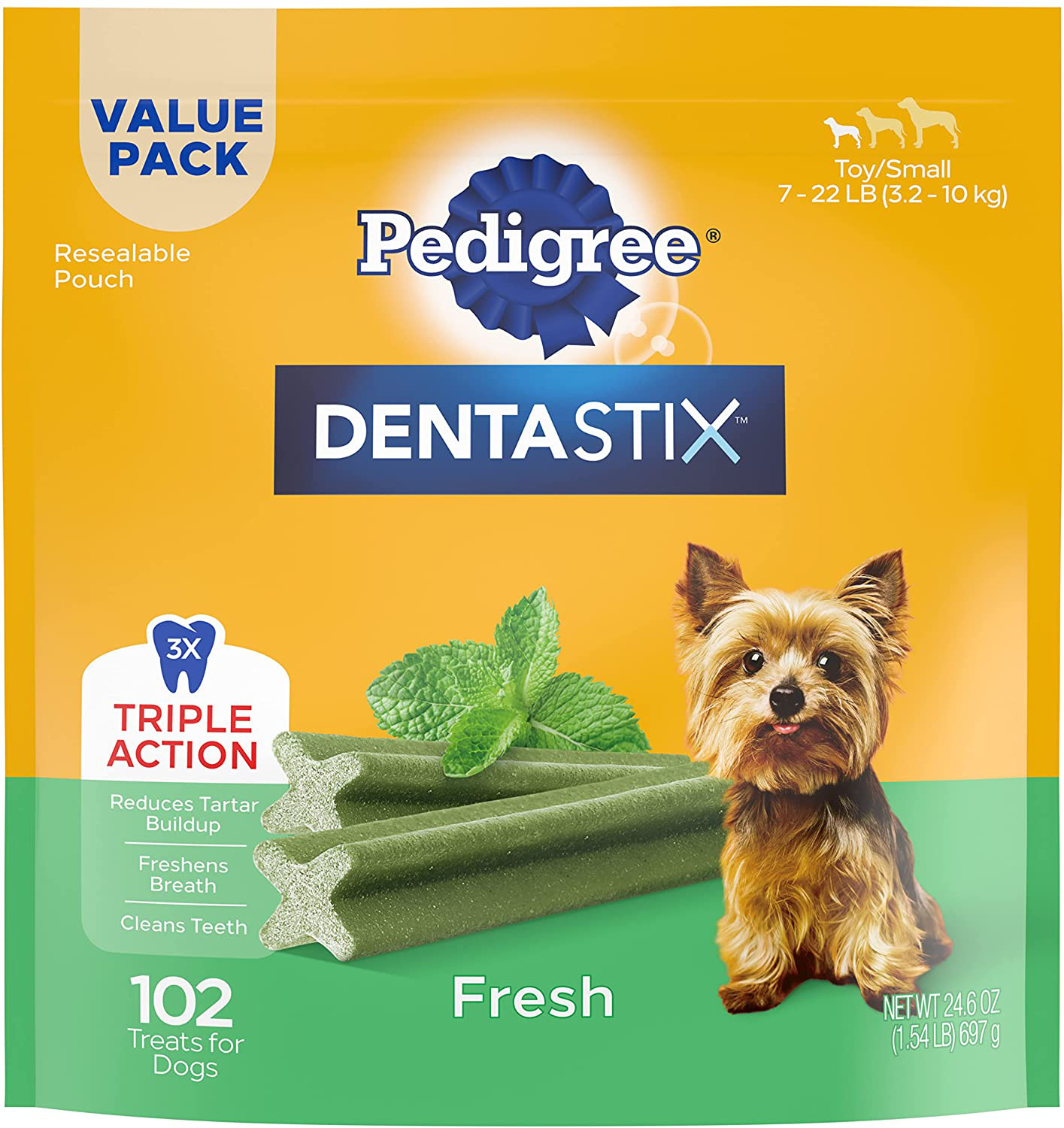 Pedigree DENTASTIX Fresh Treats for Toy/Small and Medium Dogs 5-40Lbs. Animals & Pet Supplies > Pet Supplies > Dog Supplies > Dog Treats Pedigree Toy/Small Dogs 102 Treats 