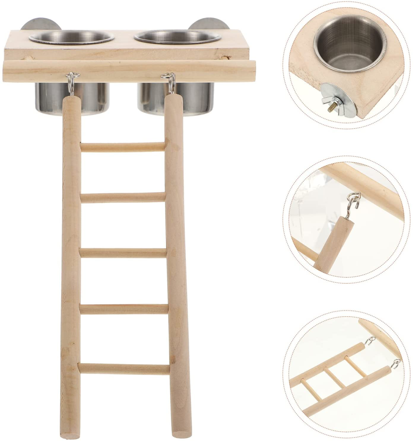 Balacoo 1 Set Ladder Climbing Parrot Feeder Cup Wooden Parrot Perch with Feeder Cups Birds Food Container Cup Parrot Eating Cup for Conure Macaw Cockatiel Finch Small Animals Animals & Pet Supplies > Pet Supplies > Bird Supplies > Bird Ladders & Perches Balacoo   