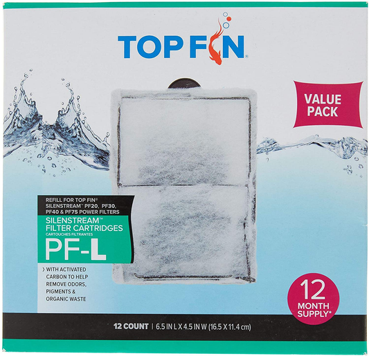 Top Fin Silenstream PF-L Refill for PF20, PF30, PF40 and PF75 Power Filters 6.5In X 4.5- (12 Count) 1 Year Supply Animals & Pet Supplies > Pet Supplies > Fish Supplies > Aquarium Filters Top Fin   