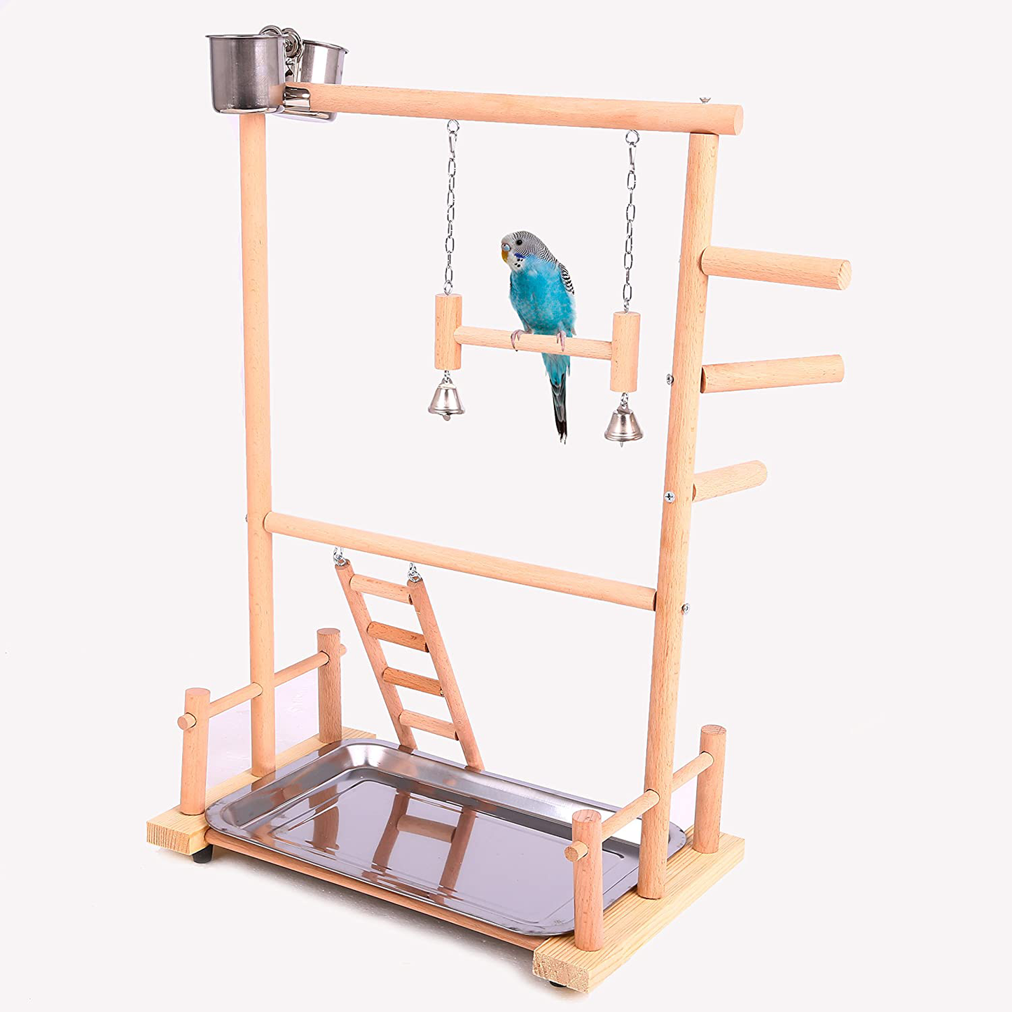QBLEEV Bird Perches Nest Play Stand Gym Parrot Playground Playgym Playpen Playstand Swing Bridge Wood Climb Ladders Wooden Conures Parakeet Macaw African Animals & Pet Supplies > Pet Supplies > Bird Supplies > Bird Gyms & Playstands QBLEEV 14.17”x9”x20.8”  