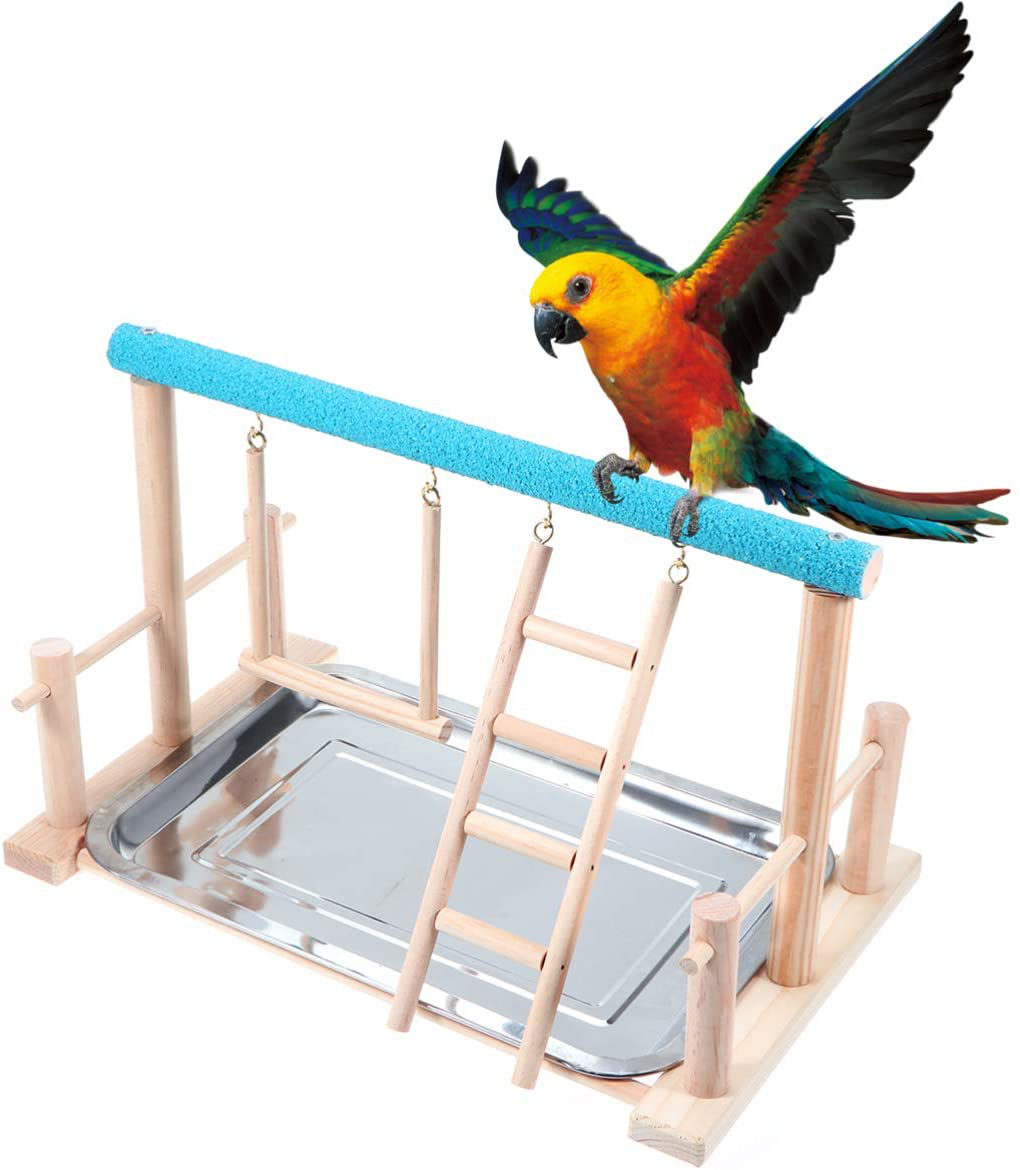 POPETPOP Bird Play Stand - Parrot Playground Wood Bird Playpen, Parrot Playstand Bird Playground Perch Gym Ladder with Toys Exercise Play Animals & Pet Supplies > Pet Supplies > Bird Supplies > Bird Gyms & Playstands POPETPOP   