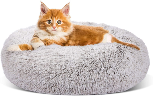 SHU UFANRO Dog Beds for Large Medium Small Dogs Round, Cat Cushion Bed, Calming Pet Beds Cozy Fur Donut Cuddler Improved Sleep, Washable, Non-Slip Bottom (XS/S/M/L) Animals & Pet Supplies > Pet Supplies > Dog Supplies > Dog Beds SHU UFANRO Brown XS(20" x 20") 