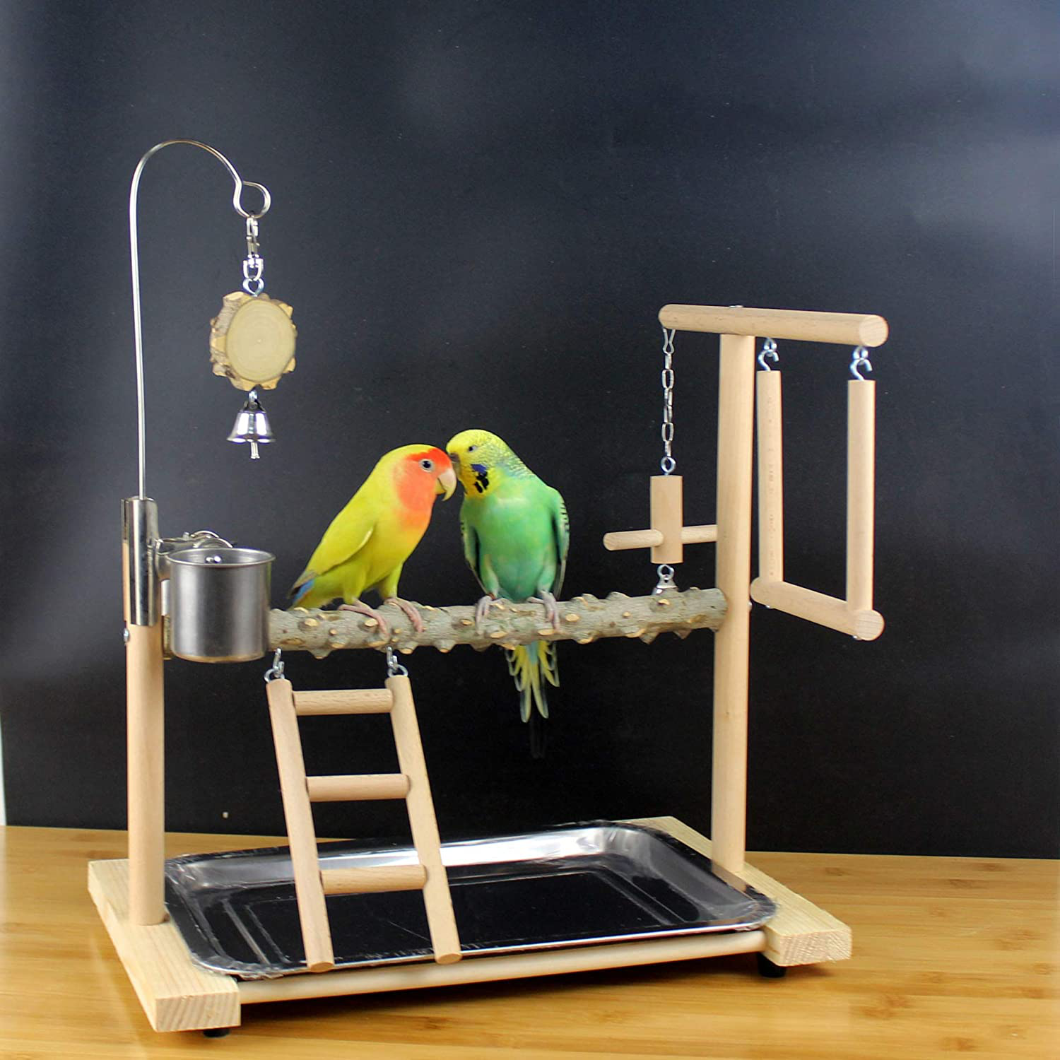 Loghot Bird Playground Parakeet Playground Parrot Playstand Bird Perches Nest Play Stand Wood Play Gym Stand with Metal Toy Hook Animals & Pet Supplies > Pet Supplies > Bird Supplies > Bird Gyms & Playstands Loghot   