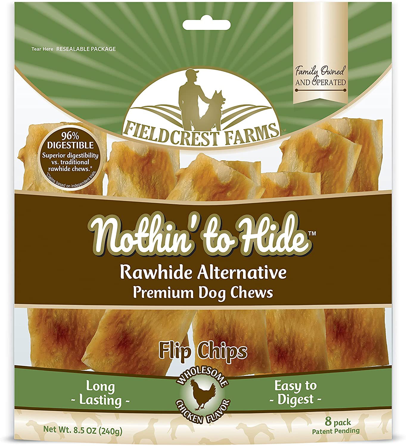 Nothin to Hide Flip Chips Dog Chews - Natural Rawhide Alternative Treats for Dogs, Chicken, Beef or Peanut Butter Flavor Snack for All Breed Dogs - 3 Pack by Fieldcrest Farms Animals & Pet Supplies > Pet Supplies > Small Animal Supplies > Small Animal Treats Fieldcrest Farms   