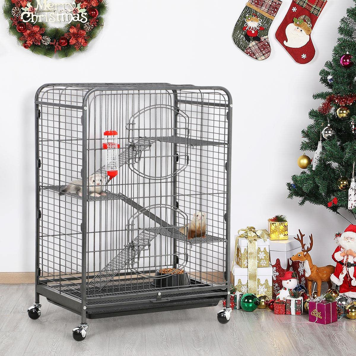 Topeakmart Metal 3-Tier Ferret Cage, 37 Inch Small Animals Pet Hutch with 2 Front Doors/Feeder/Wheels/Tray, Indoor Rolling Critter Nation for Lovely Chinchilla/Squirrel, Black, Easy Assembly & Clean Animals & Pet Supplies > Pet Supplies > Small Animal Supplies > Small Animal Habitat Accessories Topeakmart   