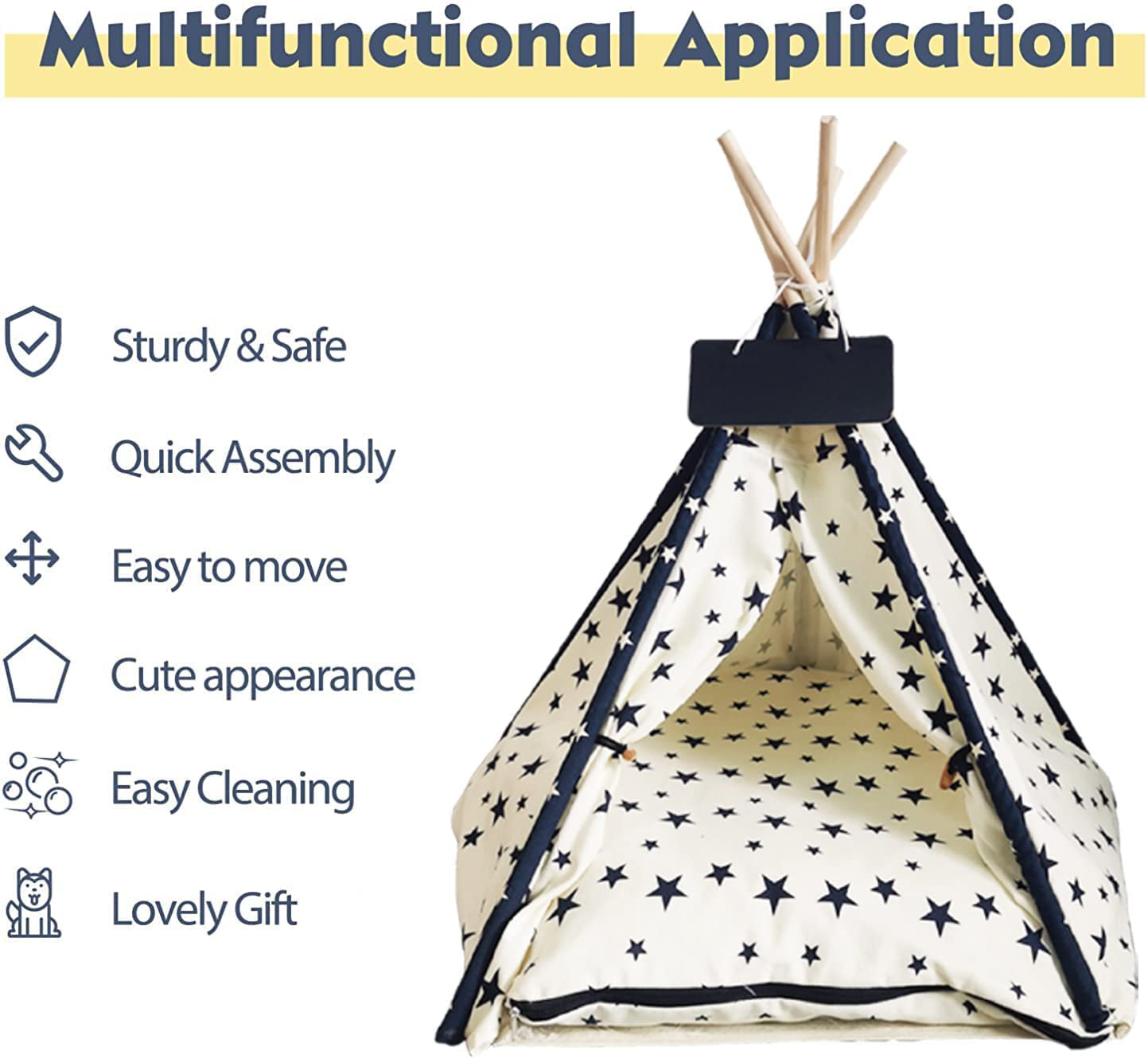 KUA YUE Folding Indoor Puppy Dogs House, Outdoor Portable Pet Teepee Dog & Cat Tents, 24Inch Small Dog & Cat Cute Puppy House with Soft Cushion Bed Animals & Pet Supplies > Pet Supplies > Dog Supplies > Dog Houses KUA YUE   