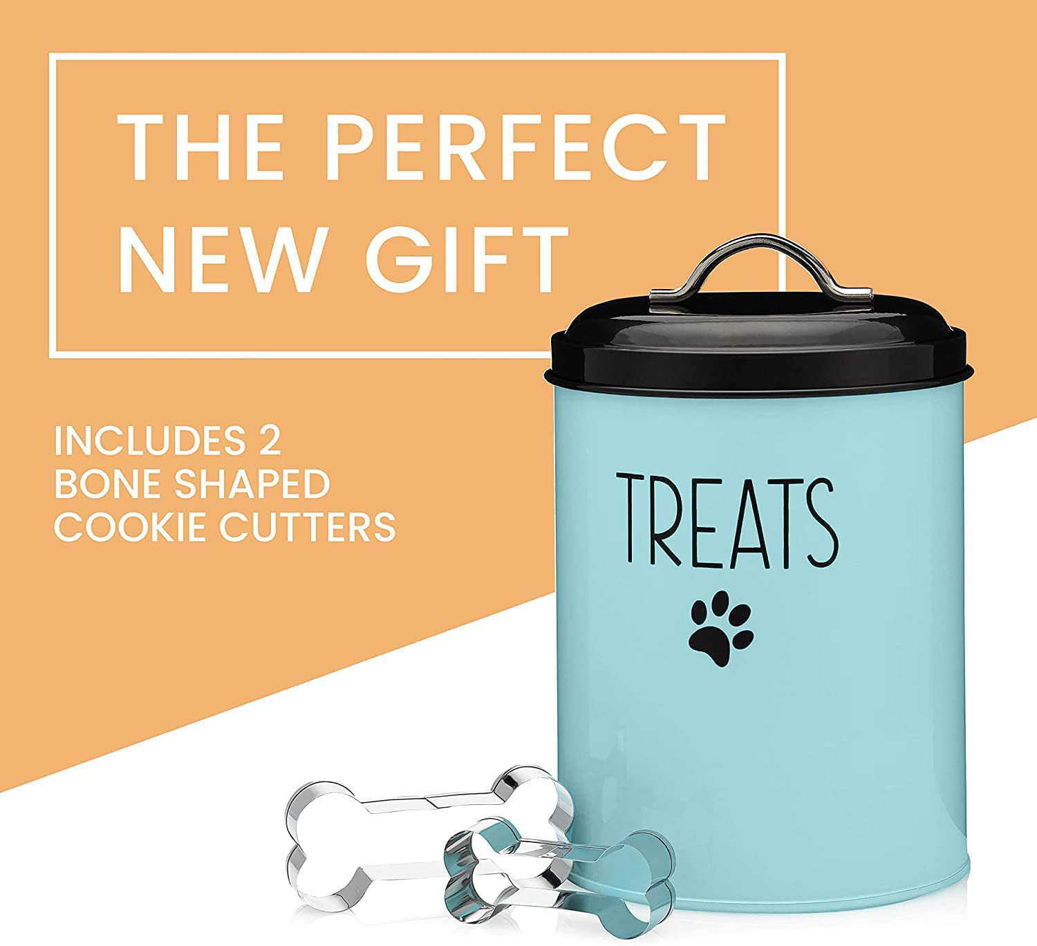 JRW Design Dog and Cat Treat Container plus 2 Bone-Shaped Cookie Cutters - Farmhouse Dog Treat Holder Jar - Durable Dog Biscuit Tin Canister, Great Gift for Pet Owners - Stylish Dog Treat Jar Animals & Pet Supplies > Pet Supplies > Small Animal Supplies > Small Animal Treats JRW Design   