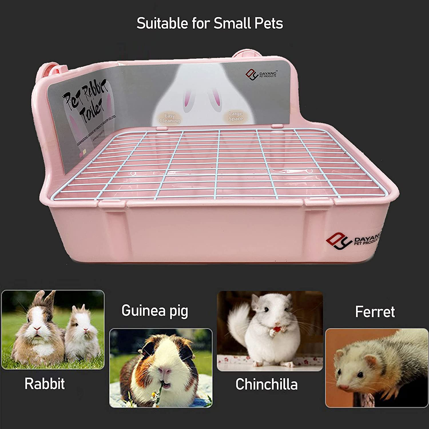 Kathson Rabbit Litter Box Toilet, Bunny Potty Trainer Corner Litter Pan Small Animal Disposable Liner Bedding Supplies for Guinea Pigs, Chinchilla, Ferret, Gerbil (Pink)