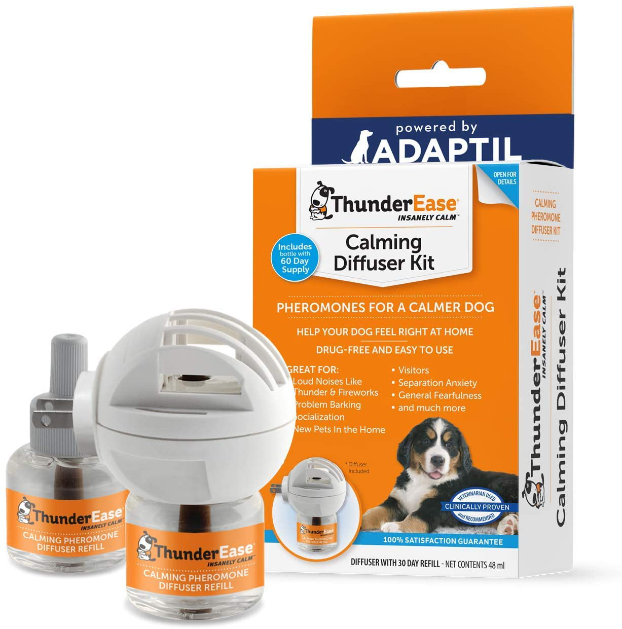 Thunderease Dog Calming Pheromone Diffuser Kit - Relieve Separation Anxiety, Stress Barking and Chewing, Fear of Fireworks and Thunderstorms Animals & Pet Supplies > Pet Supplies > Small Animal Supplies > Small Animal Treats ThunderEase 60 Day Supply  