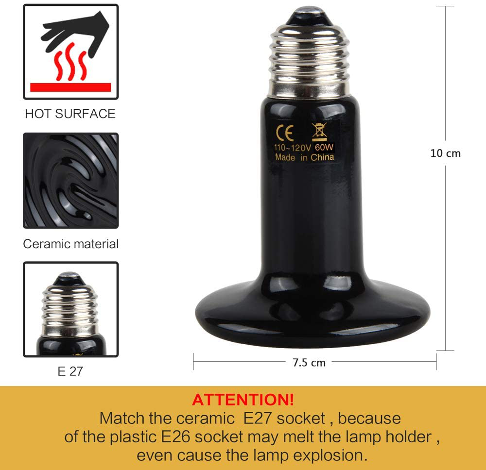 BOEESPAT 60W/100W/150W 3 Pack Ceramic Heat Emitter Bulb, Reptile Heat – KOL  PET