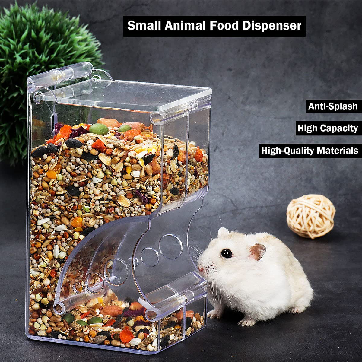 Hamsters Feeder Small Animals Automatic Dispenser Gravity Auto Dispensers Pet Pellets Food Storage Bowl - Dwarf Hamster Gerbils Mice Hedgehog Guinea Pig and Other Small Animal Ideal Feeding Station
