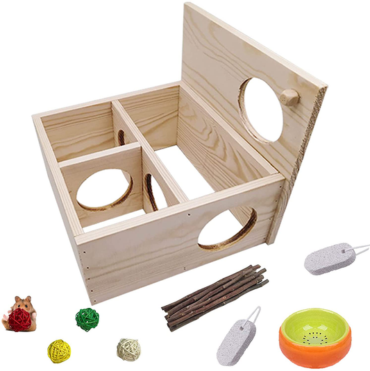 Tfwadmx Multi-Chamber Hamster House Maze Multi-Room Pine Wooden Hideouts Resting Platform Hut Exploring Tunnel Toys Habitats Decor for Mice, Gerbils, Gerbils, Mouse, Lemmings and Other Small Rodents Animals & Pet Supplies > Pet Supplies > Small Animal Supplies > Small Animal Habitat Accessories Tfwadmx   