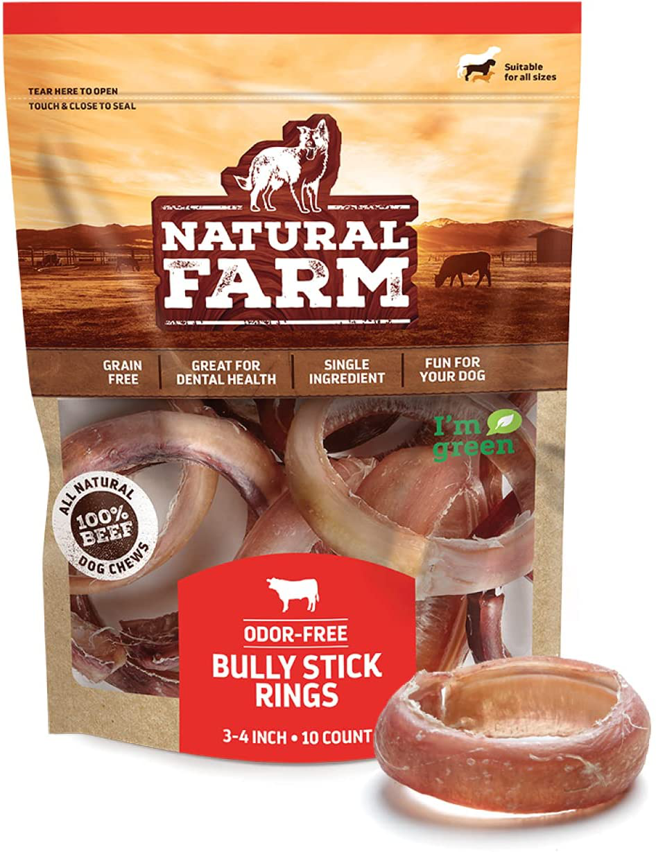 Natural Farm Odor Free Bully Stick Rings, 100% Beef Pizzle Chews - Made & Packaged at Our Own Food-Grade Facility - Fully Digestible High Protein, Low Fat Dental Treats Animals & Pet Supplies > Pet Supplies > Bird Supplies > Bird Treats Natural Farm   