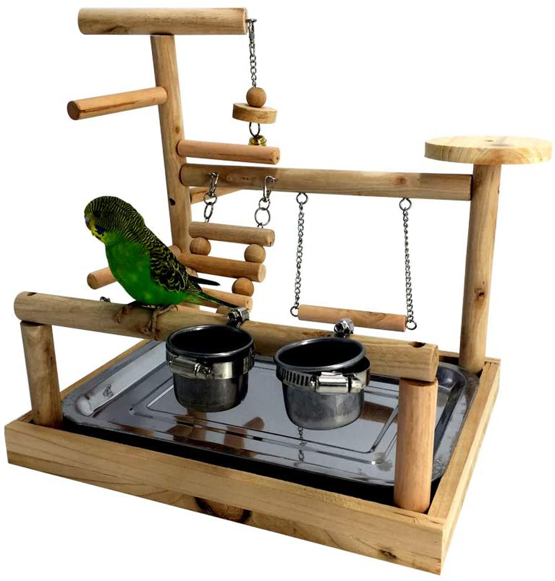 Borangs Parrots Playstand Bird Playground Wood Perch Training Stand Cockatiel Playpen Ladders Birds Swing Wood Gym Tabletop with Feeder Cups Toys Exercise Play Animals & Pet Supplies > Pet Supplies > Bird Supplies > Bird Gyms & Playstands Borangs   