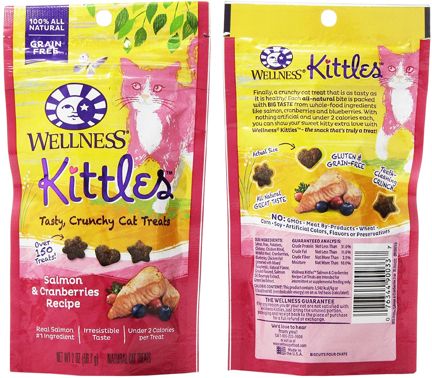 Wellness Kittles Cat Treat Variety Pack - 3 Flavors (Chicken & Cranberries, Salmon & Cranberries, and Tuna & Cranberries Flavors) - 2 Oz Each (9 Total Pouches)