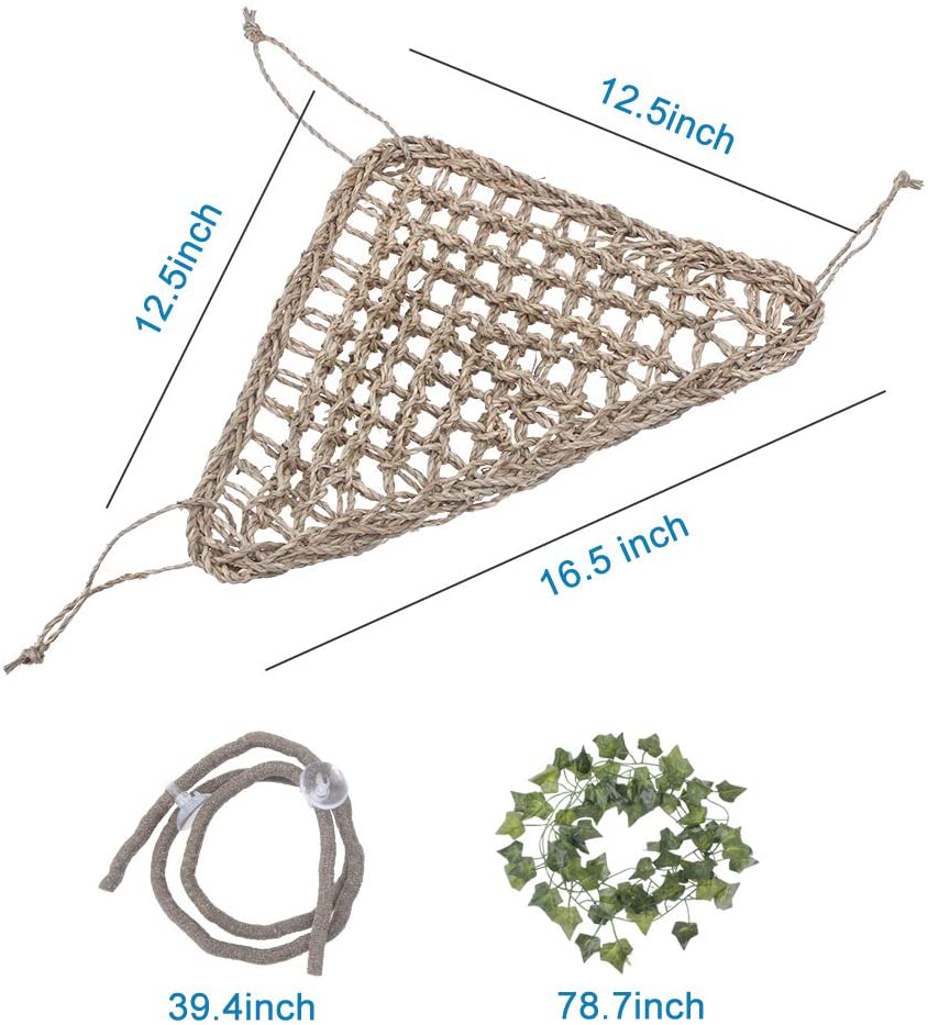 AUBBC Bearded Dragon Hammock, 100% Natural Seagrass Triangular Lizard Lounger with Jungle Climber Vines Reptile Leaves Hooks for Geckos, Anoles, Snakes and More (12.5 X16.5 Inch) Animals & Pet Supplies > Pet Supplies > Reptile & Amphibian Supplies > Reptile & Amphibian Habitat Accessories AUBBC   