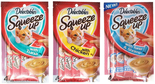 Delectables Squeeze up Hartz Cat Treats Variety Pack Bundle of 3 Flavors (Tuna, Chicken, Tuna & Shrimp; 2.0 Oz Each) Animals & Pet Supplies > Pet Supplies > Cat Supplies > Cat Treats Golahead Delectables Squeeze Up   