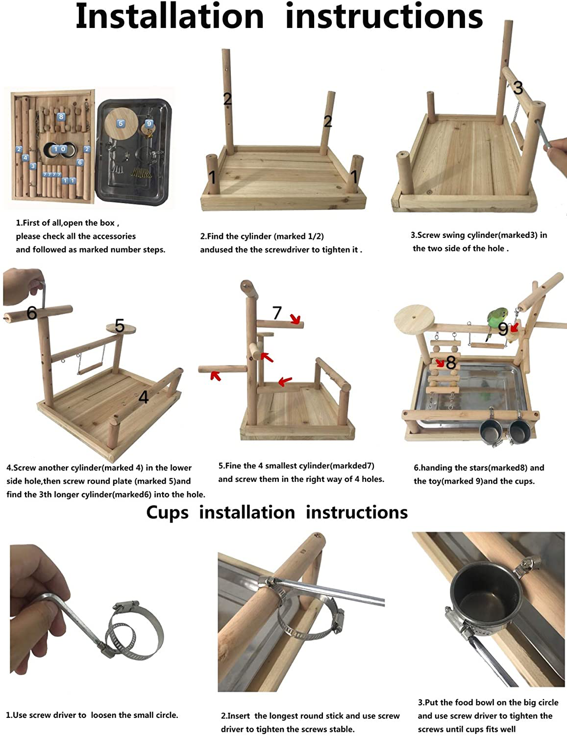 NAPURAL Parrots Playstand Bird Playground Wood Perch Gym Stand Playpen Ladder with Toys Exercise Playgym with Feeder Cups Toys Exercise Play Animals & Pet Supplies > Pet Supplies > Bird Supplies > Bird Gyms & Playstands NAPURAL   