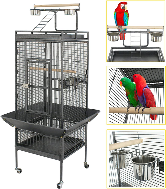 LEMY 61”/68” Iron Play Top Bird Cage Large Pet Cage Birdcage with Stand Chinchilla Macaw Cockatiel Cockatoo Finch Parakeet Pet House (61") Animals & Pet Supplies > Pet Supplies > Bird Supplies > Bird Cages & Stands LEMY 61 inch  
