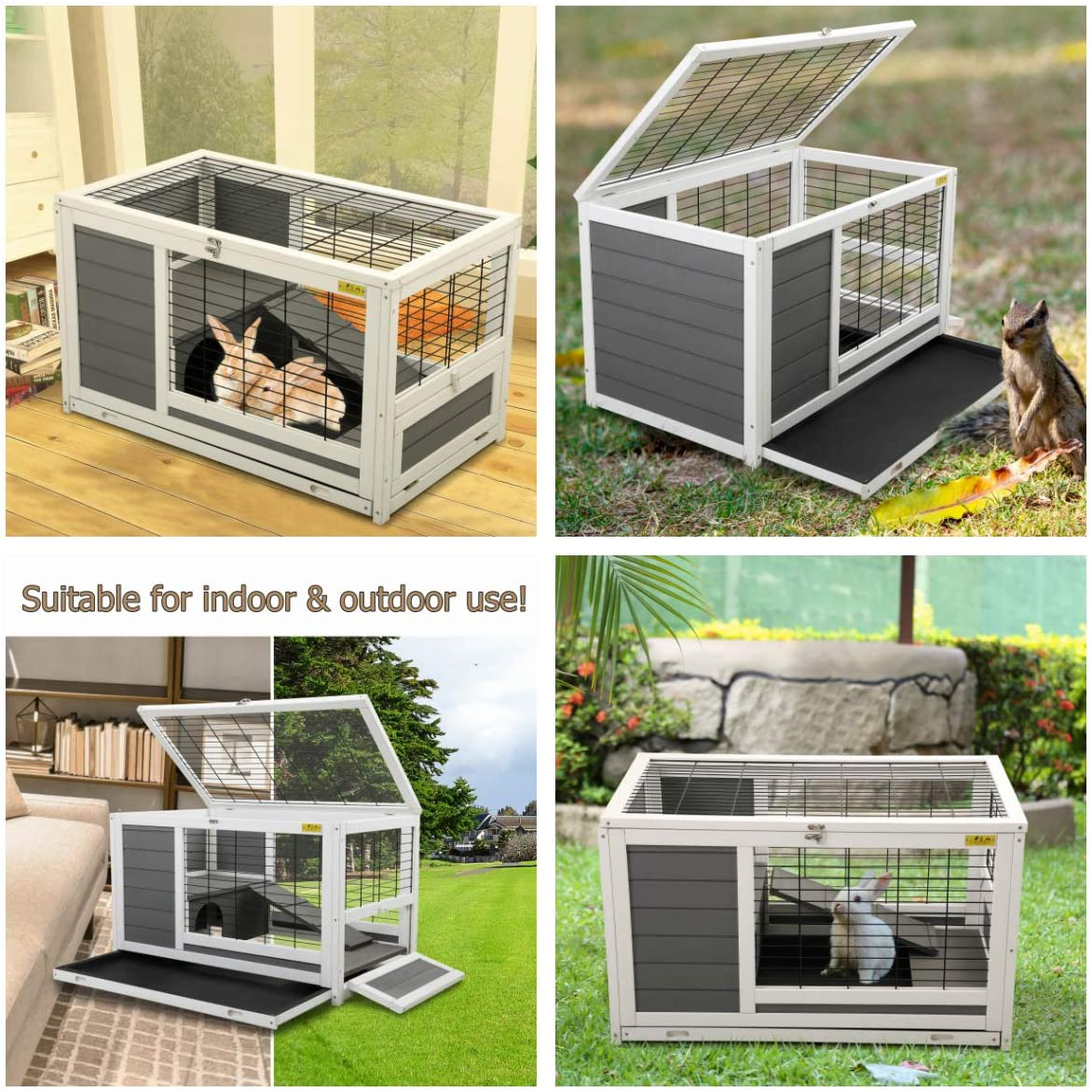 COZIWOW Indoor Outdoor Rabbit Hutch,Small Animal Houses & Habitats, Large Bunny Cage with Removable Tray, Single Level Guinea Pig Hamster Hutch Animals & Pet Supplies > Pet Supplies > Small Animal Supplies > Small Animal Habitats & Cages COZIWOW   