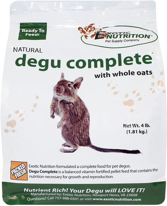 Exotic Nutrition Degu Complete - Nutritionally Complete Healthy Pellet Diet with Whole Oats - for Domesticated Pet Degus Animals & Pet Supplies > Pet Supplies > Small Animal Supplies > Small Animal Food Exotic Nutrition 4 lb.  