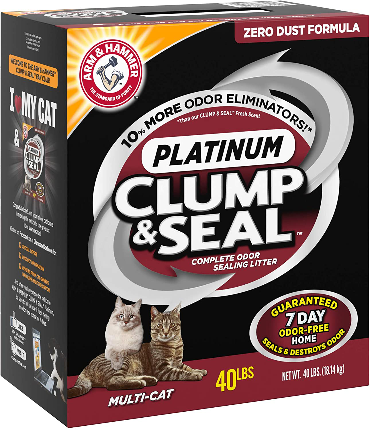Arm & Hammer Clump & Seal Platinum Cat Litter, Multi-Cat, 40 Pound (Pack of 1) Animals & Pet Supplies > Pet Supplies > Cat Supplies > Cat Litter Arm & Hammer   