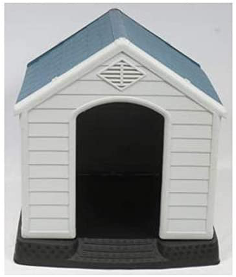 No!No! Plastic Indoor Outdoor Dog House Small to Medium Pet All Weather Doghouse Puppy Shelter White, Blue Roof
