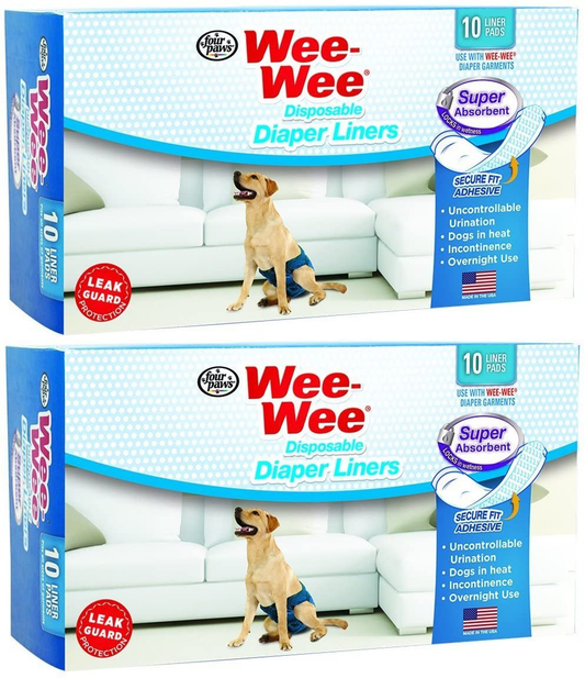 Four Paws Wee-Wee Products Disposable Dog Diaper Super Absorbent Liners, 10 per Pack, 2.75 Inch X 8.25 Inch X 4.5 Inch