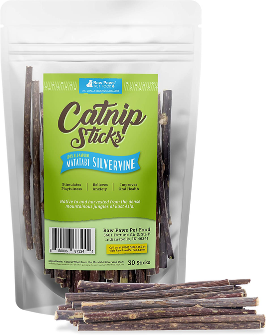 Raw Paws Natural Matatabi Cat Stick Treat - Unprocessed, Safe & Healthy - Cat Silvervine Sticks for Cats of All Ages - Natural Catnip Chew Sticks - Silvervine Cat Toy - Catnip Sticks for Cats