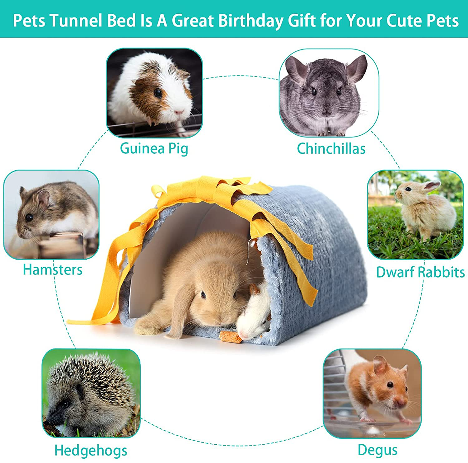 Ephoria Small Animal Tunnel House,Hideout Cage Guinea Pig Tube Toys Playing Sleeping Resting Plush Nest Habitats for Guinea Pig Rabbit Bunny Chinchillas Hedgehogs Rats with a Dual-Purpose Mat, Blue