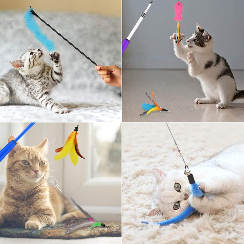 Oziral Cat Teaser, 15PCS Retractable Cat Toy Feather Teaser Cat Toy Cat Wand Feather Interactive Toys with Bells and Feather Refills Set for Indoor Cat and Kitten Exercise Animals & Pet Supplies > Pet Supplies > Cat Supplies > Cat Toys Oziral   