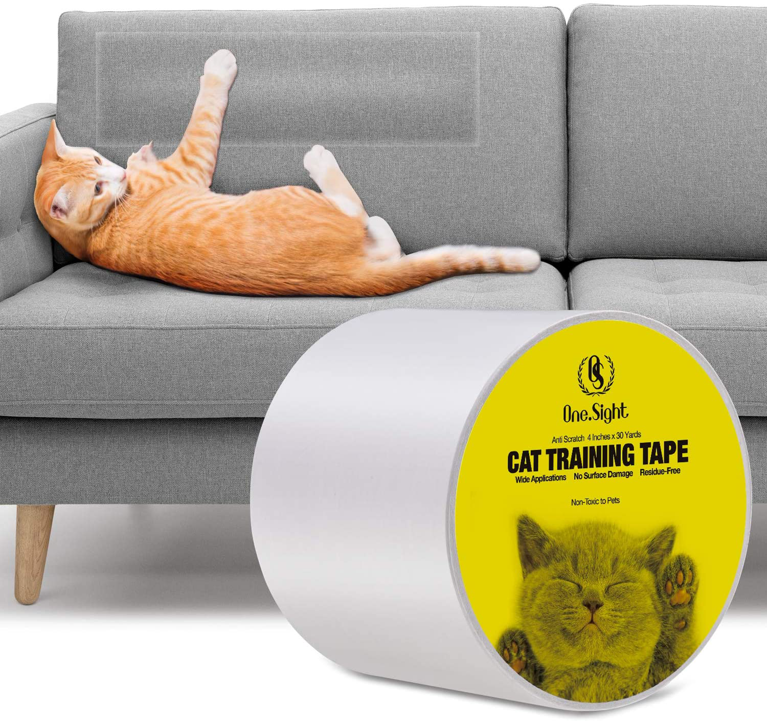 One Sight Cat Scratch Training Deterrent Tape, 4 Inches X 30 Yards(33% Wider) Cat Furniture Protector, Clear Double Sided Cat Couch Protector Cat Sticky Paws Tape for Furniture, Cat Anti-Scratch Pad